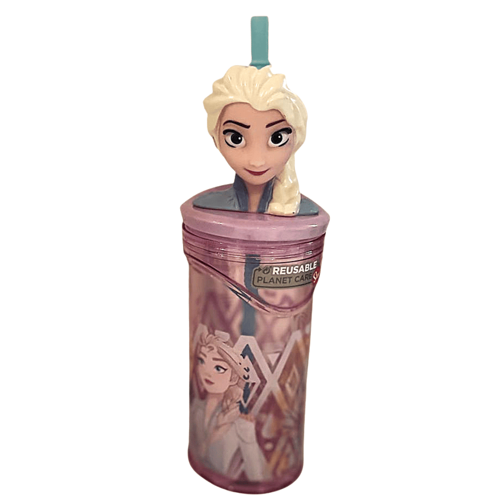 Disney Frozen Elsa Stor 3D Figurine Water Tumbler with Reusable Straw - 360 ml