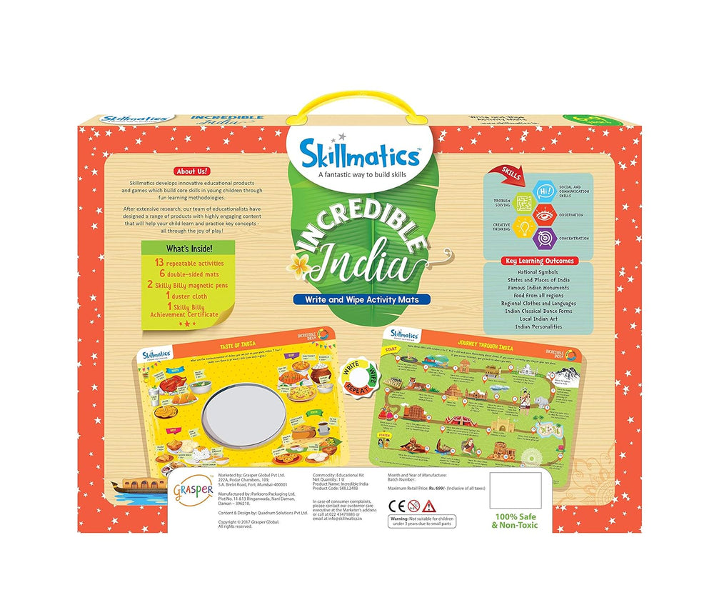 Skillmatics Incredible India Write And Wipe Activity Mats