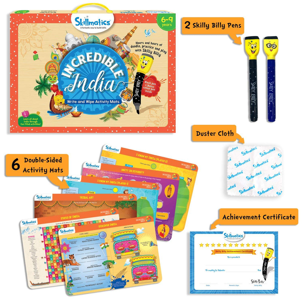 Skillmatics Incredible India Write And Wipe Activity Mats