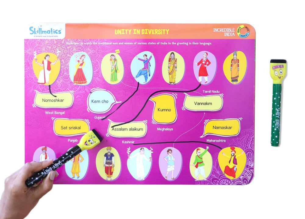 Skillmatics Incredible India Write And Wipe Activity Mats