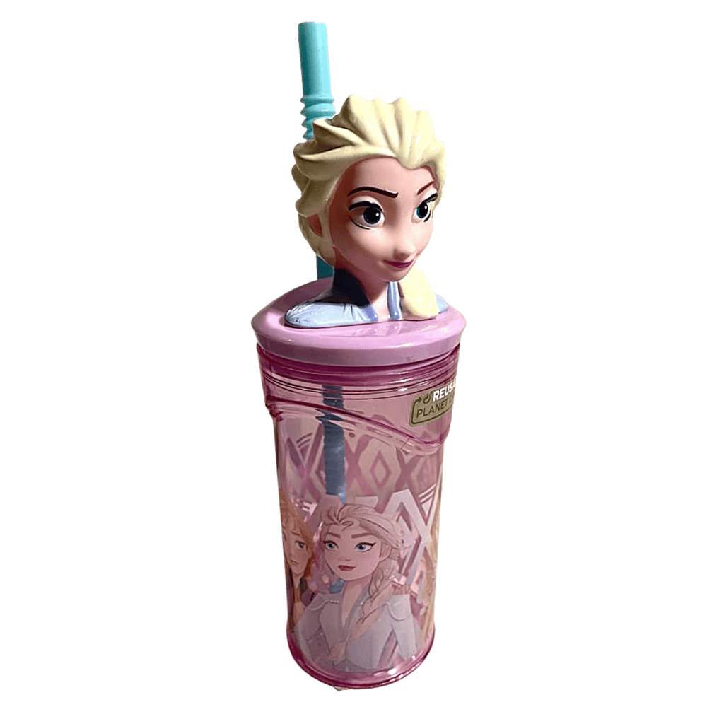 Disney Frozen Elsa Stor 3D Figurine Water Tumbler with Reusable Straw - 360 ml