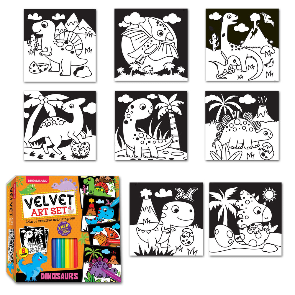 Dreamland Publications - Dinosaurs Velvet Art Set With 10 Free Sketch Pens