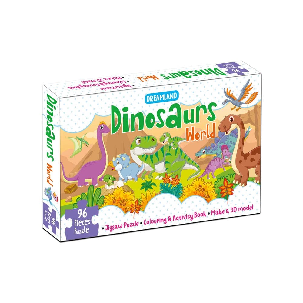 Dinosaurs World Jigsaw Puzzle for Kids – 96 Pcs With Colouring & Activity Book and 3D Model