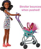 Barbie Skipper Babysitters, Inc. Playset with Babysitter Doll (Curly Brunette Hair), Stroller, Baby Doll & 5 Accessories