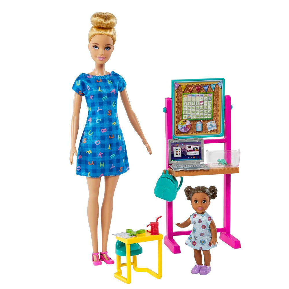 Barbie Teacher Doll (Blonde), Toddler Doll (Brunette), With Accessories