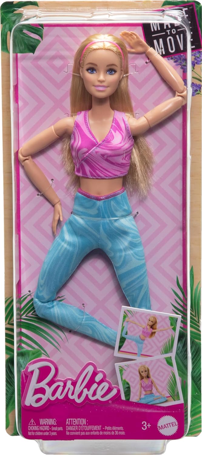 Barbie Made to Move Fashion Doll with Blonde Hair Wearing Removable Pink Sports Top & Blue Yoga Pants