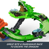Hot Wheels Monster Trucks Sharks vs Dinos Dragon Destruction Playset & 2 Toy Trucks