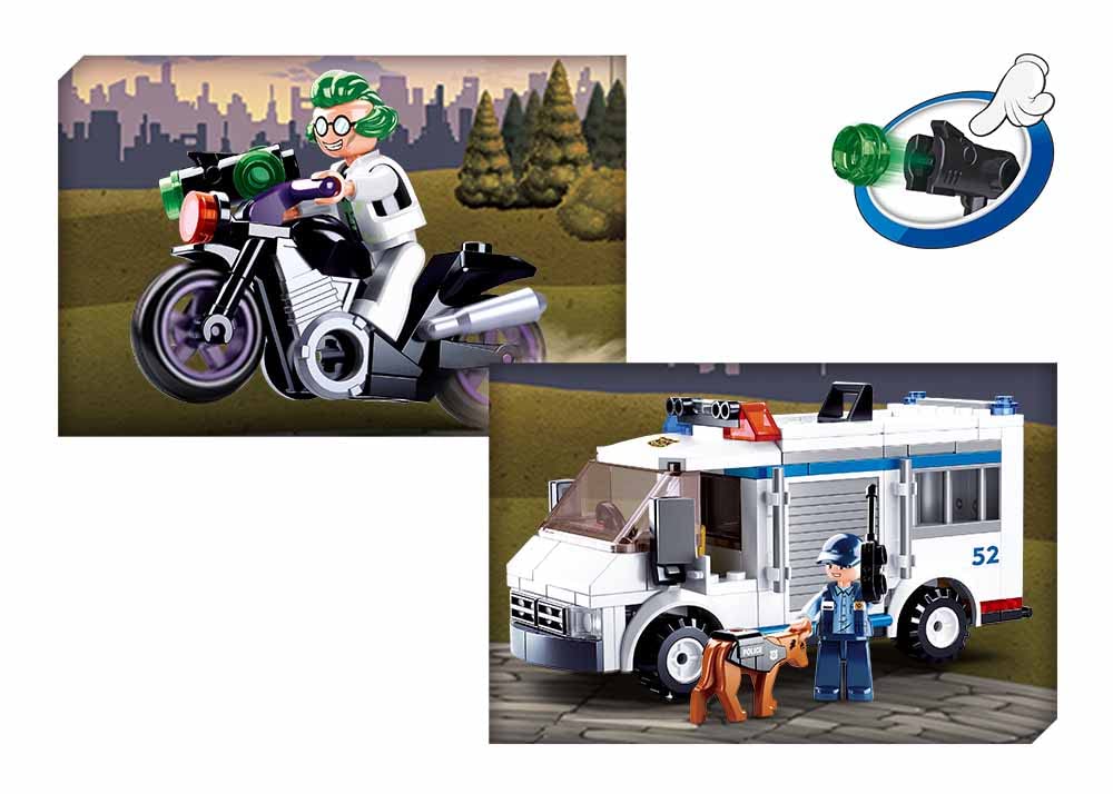 Sluban Model Bricks Police Escort Vehicle With A Police, Thief & Police Dog Mini Toy