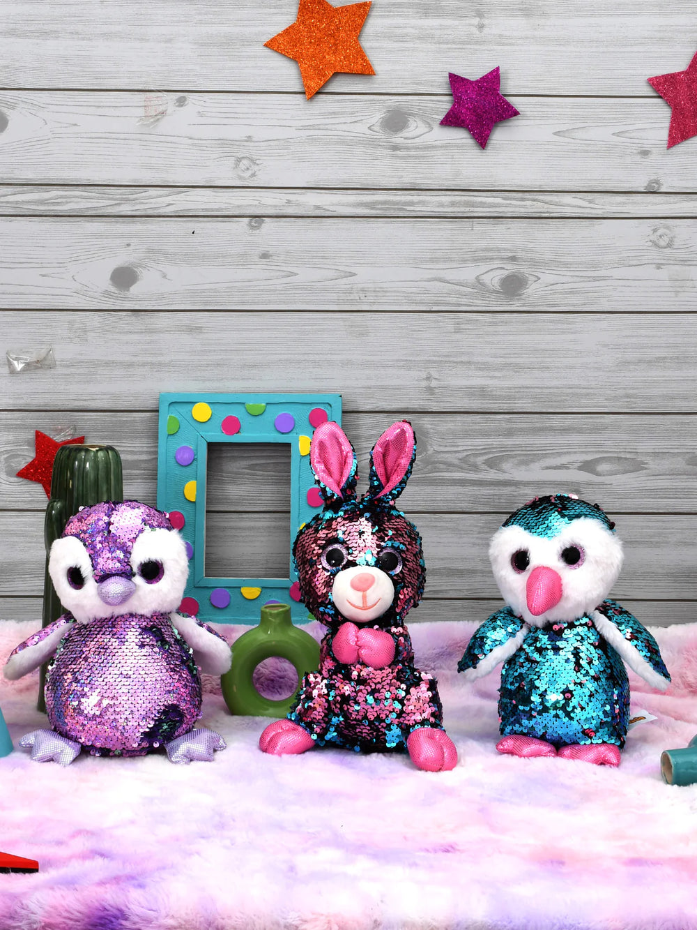 Mirada Blue Sequin Cute Plush Bunny With Glitter Eye