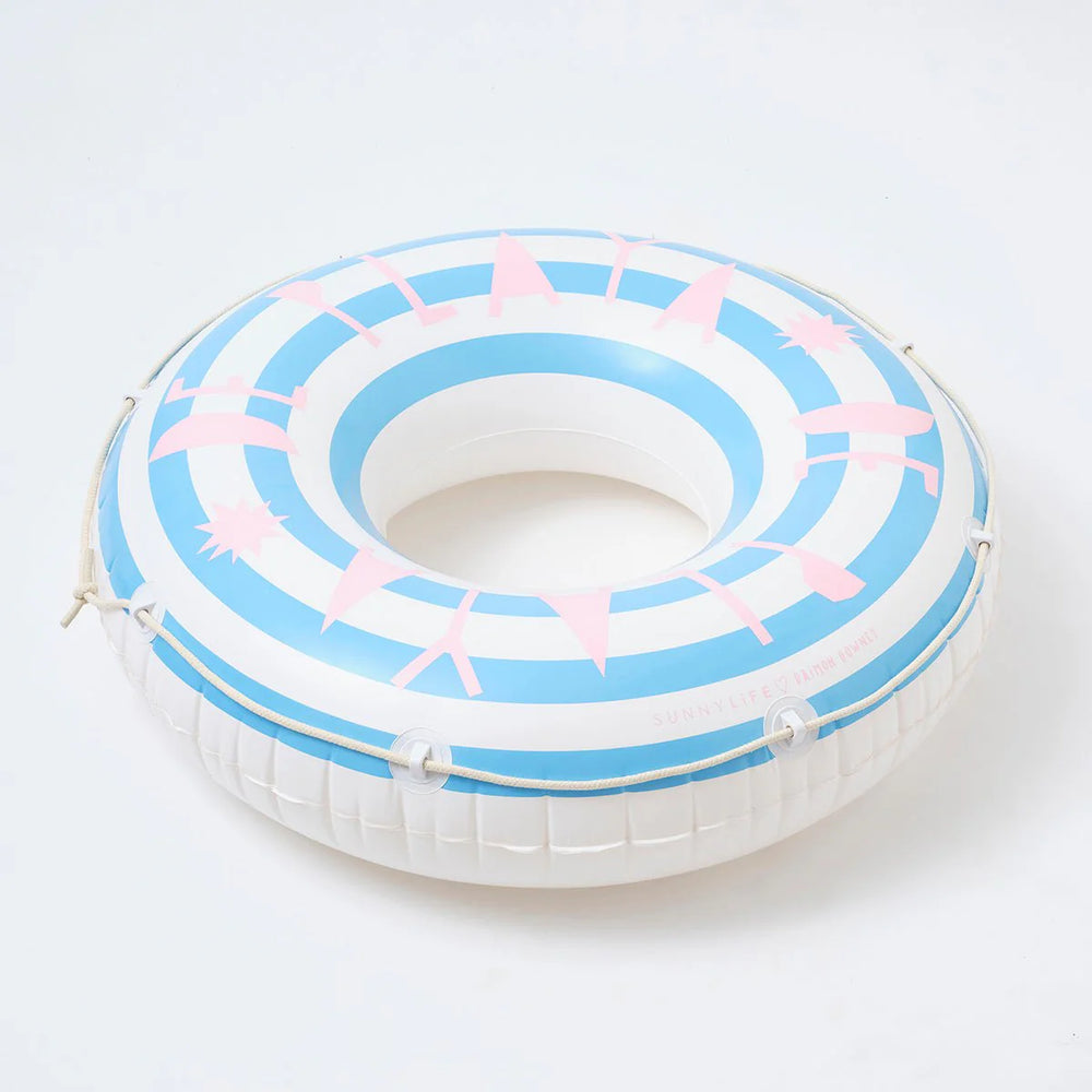 SUNNYLiFE Blue Stripes Inflatable Retro Pool Ring De Playa Stripe