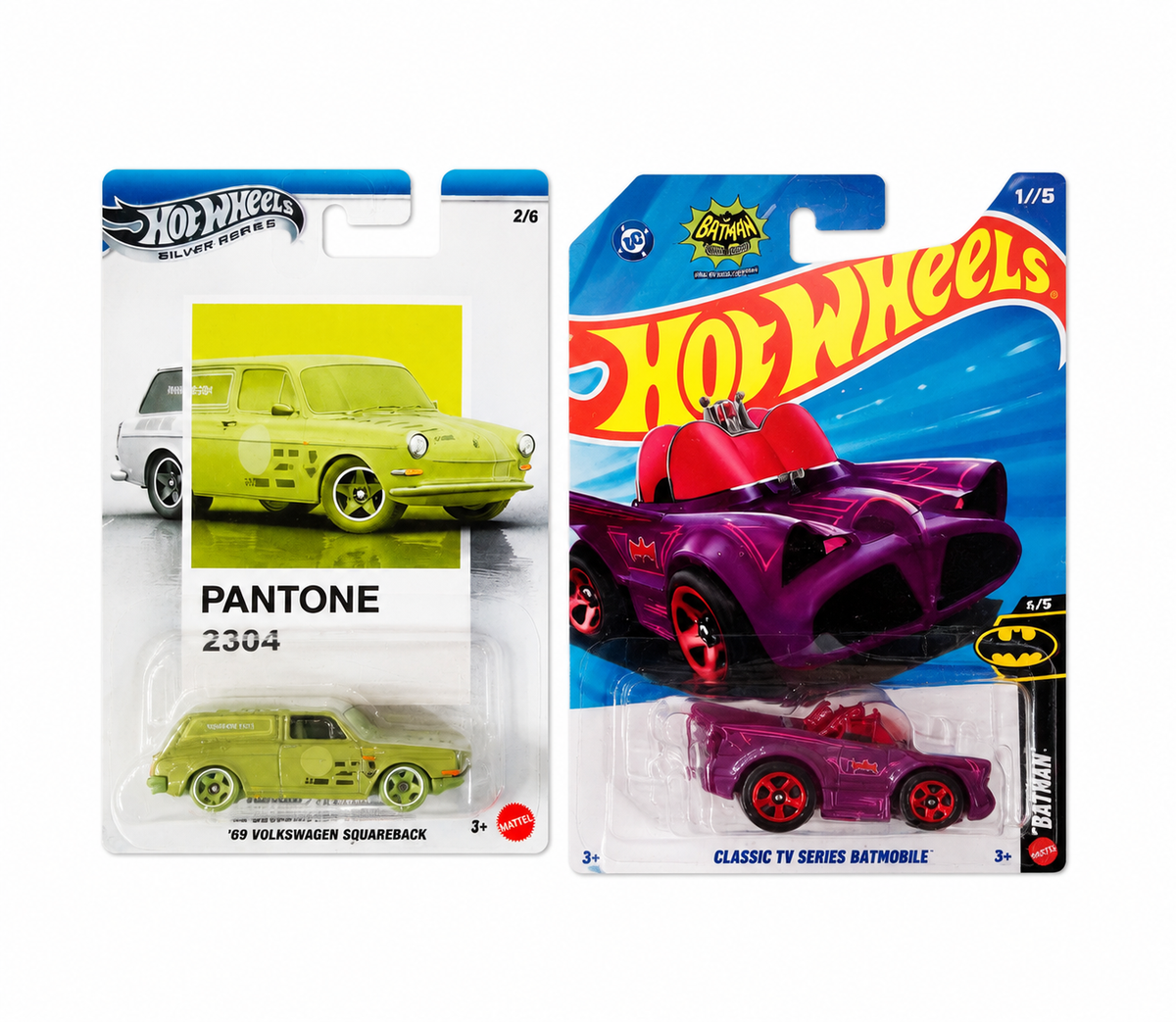 Hot Wheels Silver Series Pantone 2304 - Custom 69 Volkwagen Squareback and Classic TV Series Batmobile