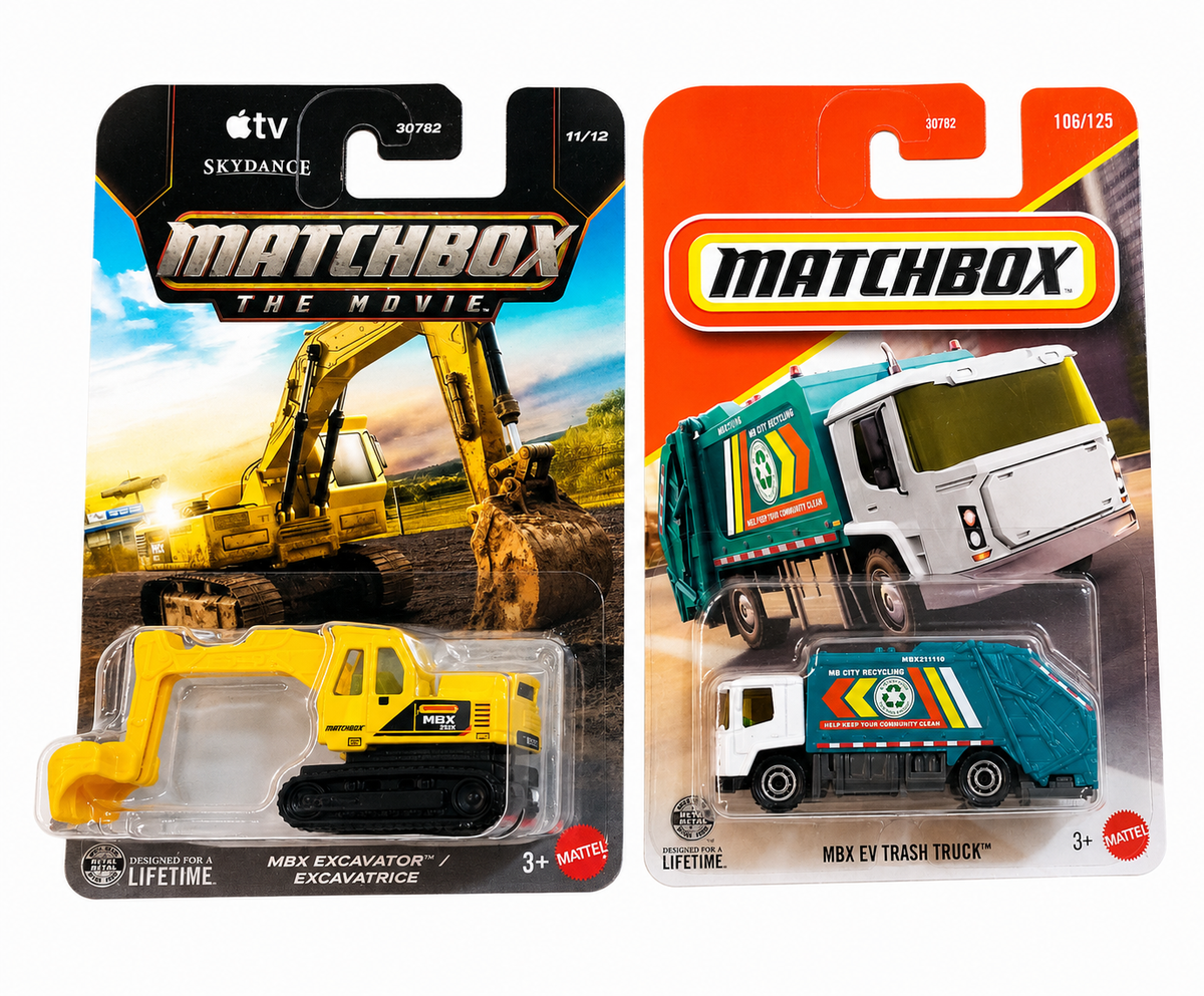 Matchbox MBX Excavator / Excavatrice and MBX EV Trash Truck