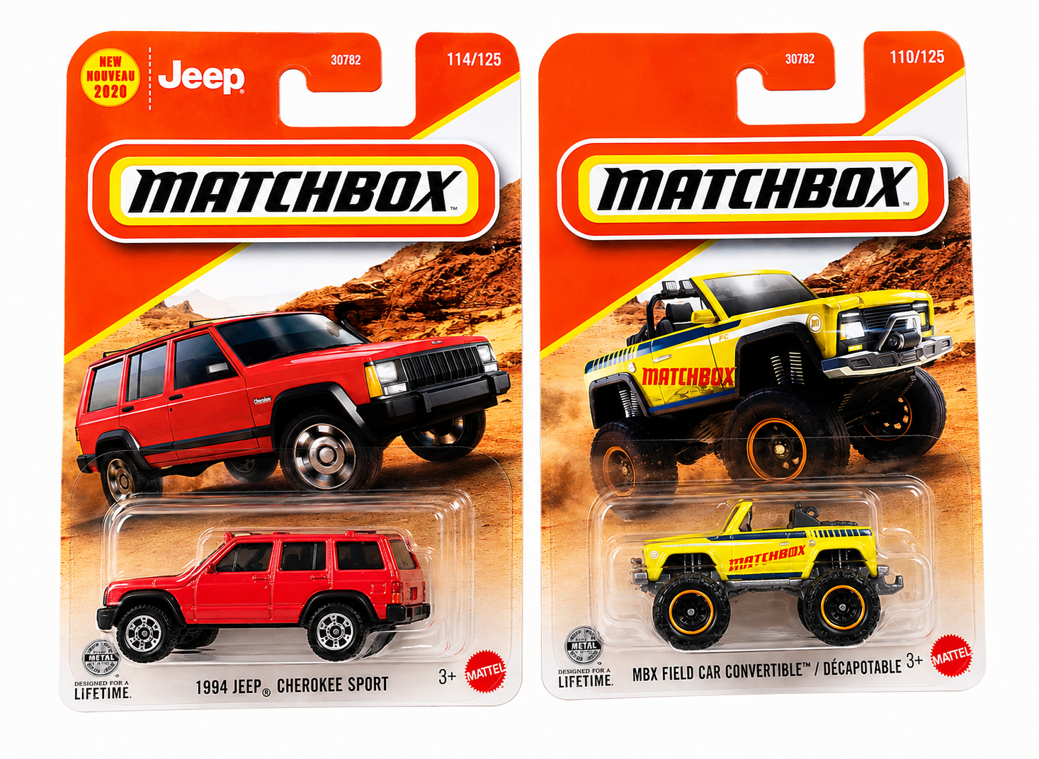 Matchbox 1994 Jeep Cherokee Sport and MBX Field Car Convertible / Decapotable