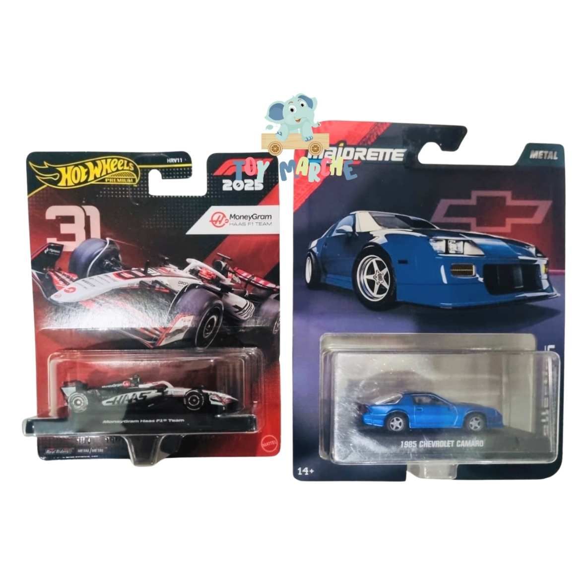 Hot Wheels Race Team MoneyGram Haas F1 Team (#31) And Majorette 1985 Chevrolet Camaro