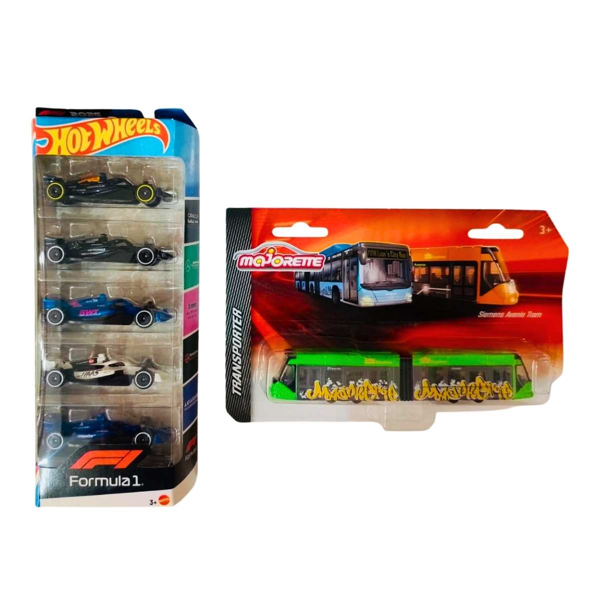 Hot Wheels 5 Car Pack Formula 1 And Majorette Transporter Siemens Avenio Tram Green