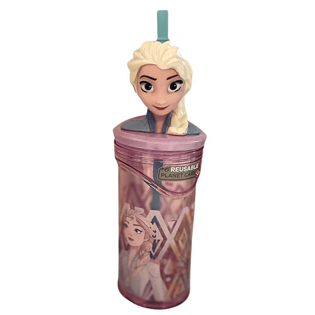 Disney Frozen Elsa Stor 3D Figurine Water Tumbler with Reusable Straw - 360 ml