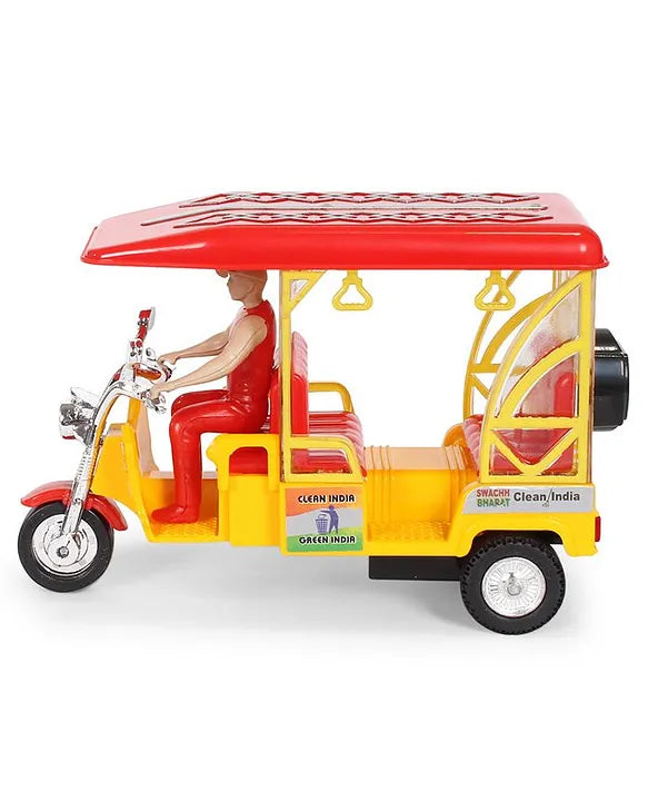 Centy E- Rickshaw Pull Back Toy Model - Red & Yellow