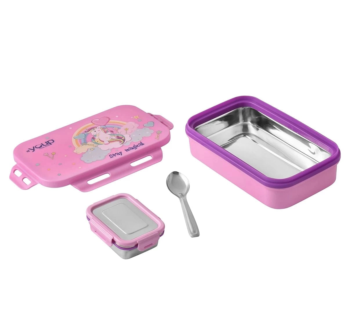 Youp Stainless Steel Kids Lunch Box Intervel Multicolour 3Y+ Assorted