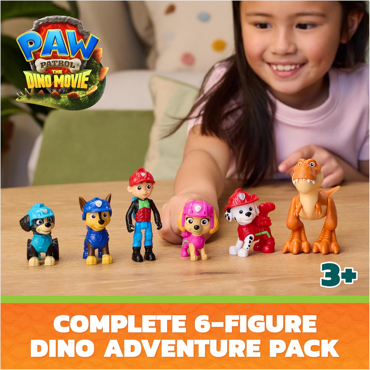Paw Patrol The Dino Movie Dino Adventure Pack, Collect 6 Action Figures including Ryder, Rex, and Timmy the T-Rex