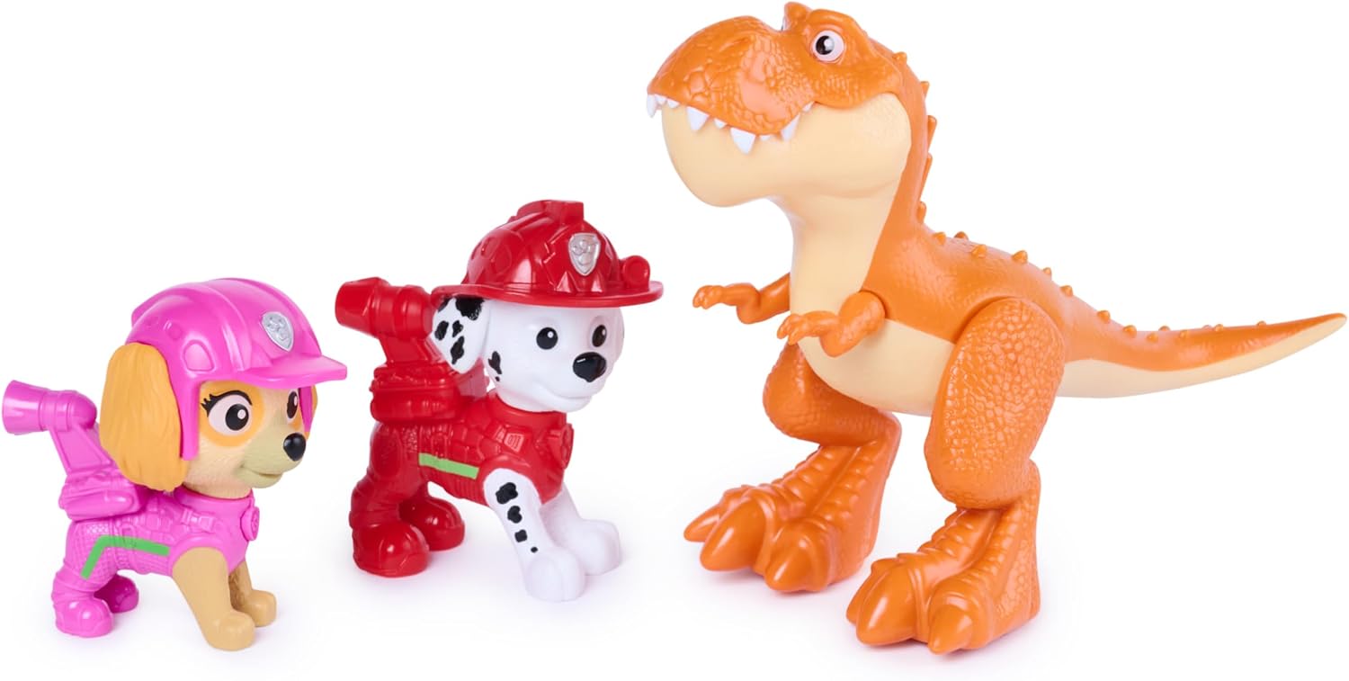 Paw Patrol The Dino Movie Dino Adventure Pack, Collect 6 Action Figures including Ryder, Rex, and Timmy the T-Rex