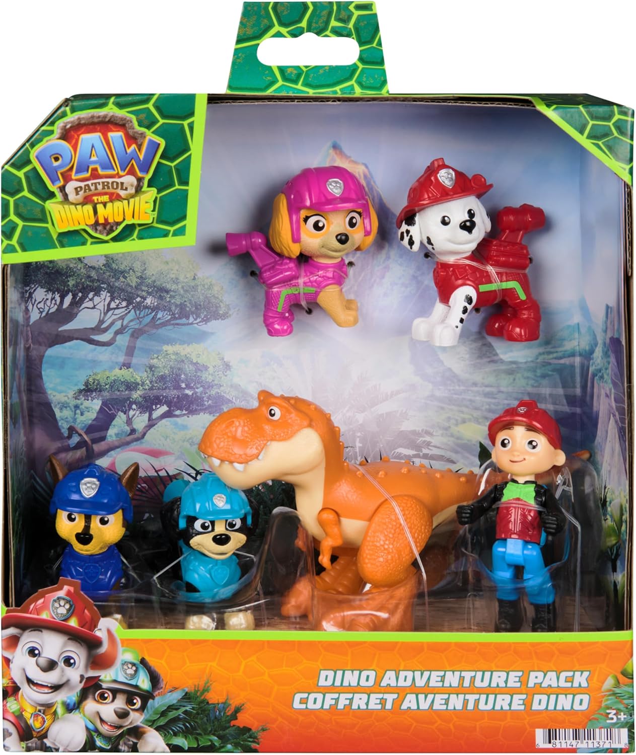 Paw Patrol The Dino Movie Dino Adventure Pack, Collect 6 Action Figures including Ryder, Rex, and Timmy the T-Rex