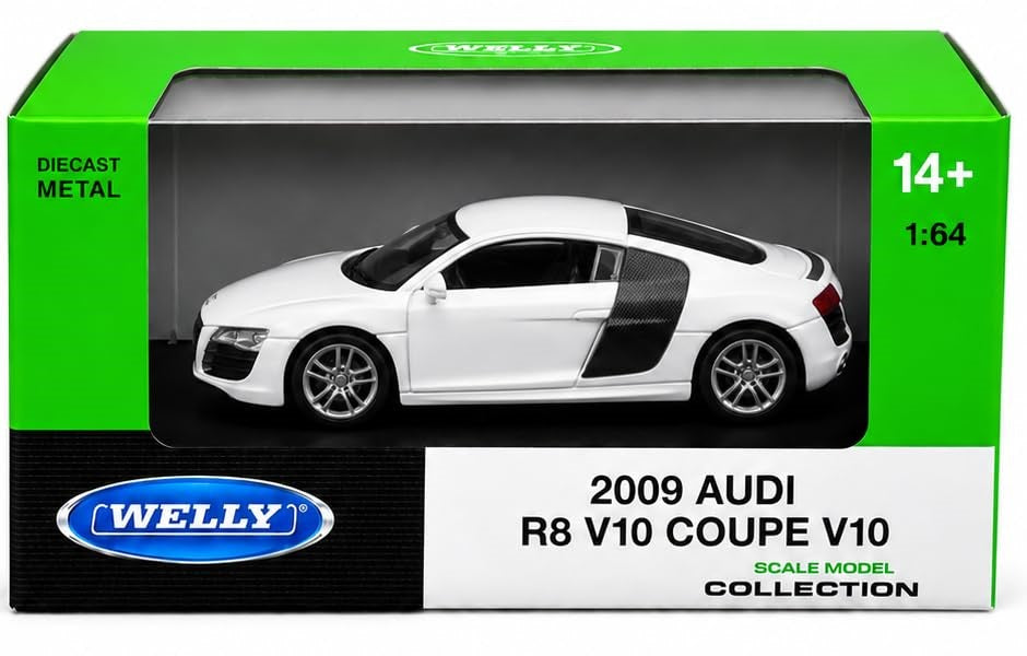 Welly 1:64 Audi R8 V10 Coupe diecast model car in White - Toy Marche