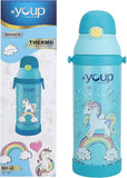 Youp Stainless Steel Turquoise Unicorn theme Kids Insulated Sipper Bottle WINNER - 500 ml (Green)