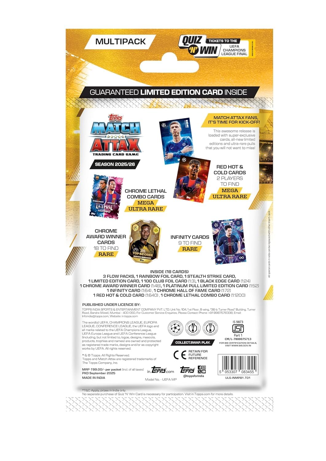Topps UEFA Champions League Match Attax 25/26 Trading and Collectible Card Game 18 Cards Pack