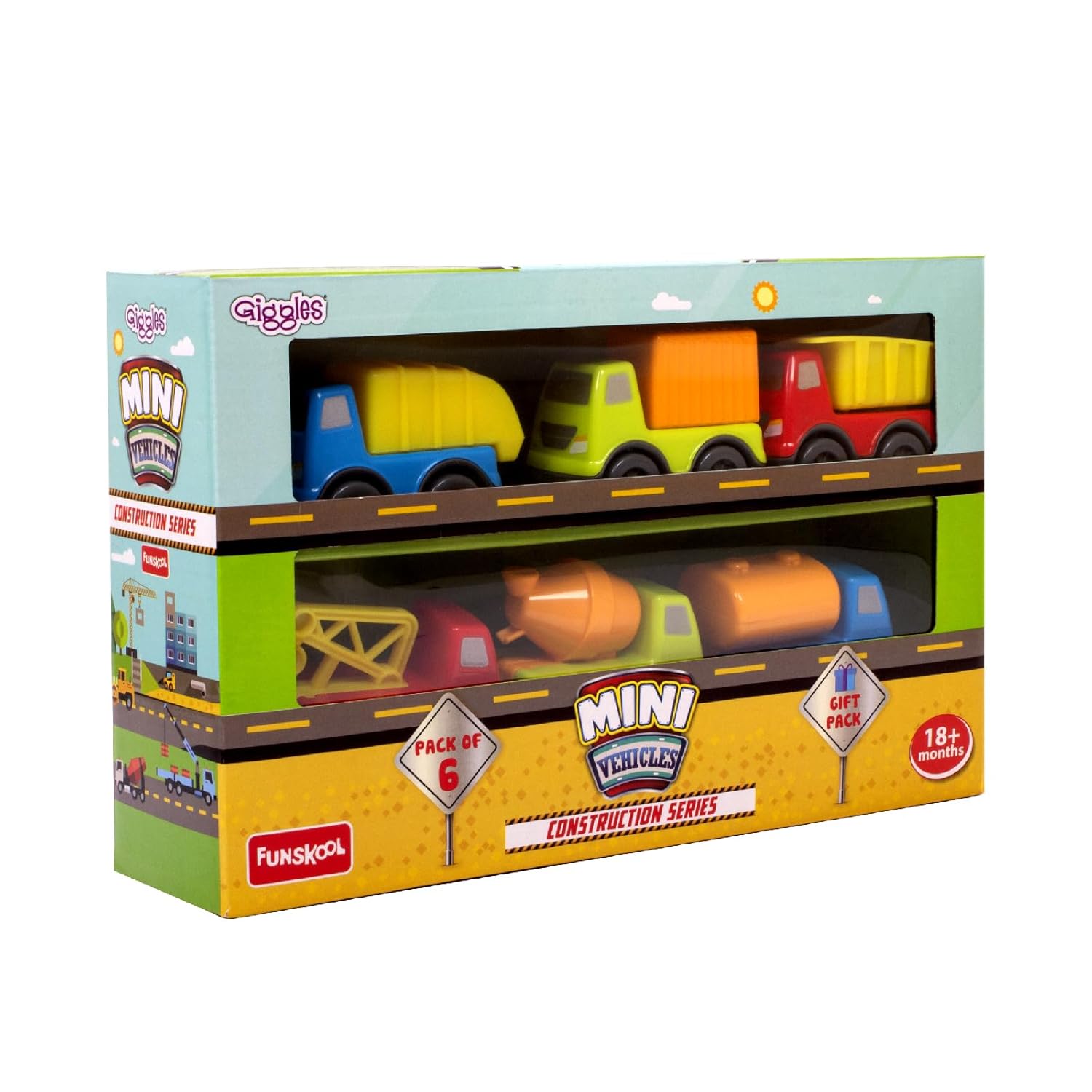 Funskool Giggles - Mini Vehicles-Construction Series Gift Pack of 6 (Combo)