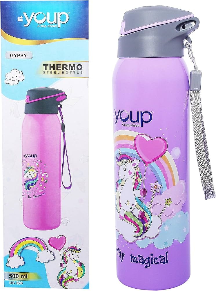 Youp Stainless steel insulated Unicorn kids sipper bottle GYPSY - 500 ml-Mauve