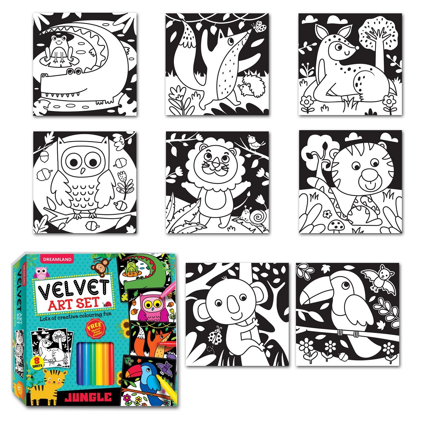 Dreamland Publications - Jungle Velvet Art Set With 10 Free Sketch Pens