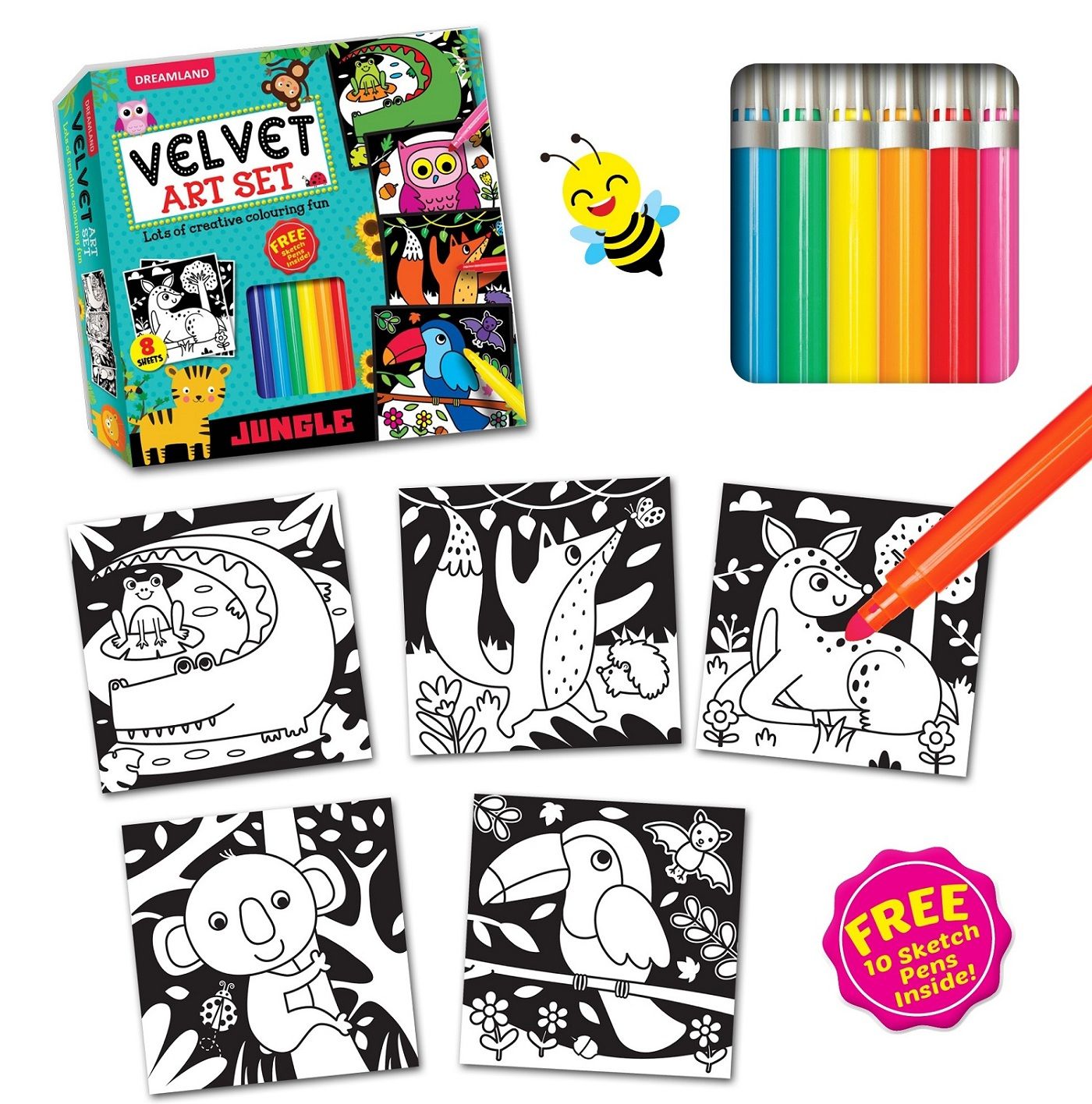 Dreamland Publications - Jungle Velvet Art Set With 10 Free Sketch Pens