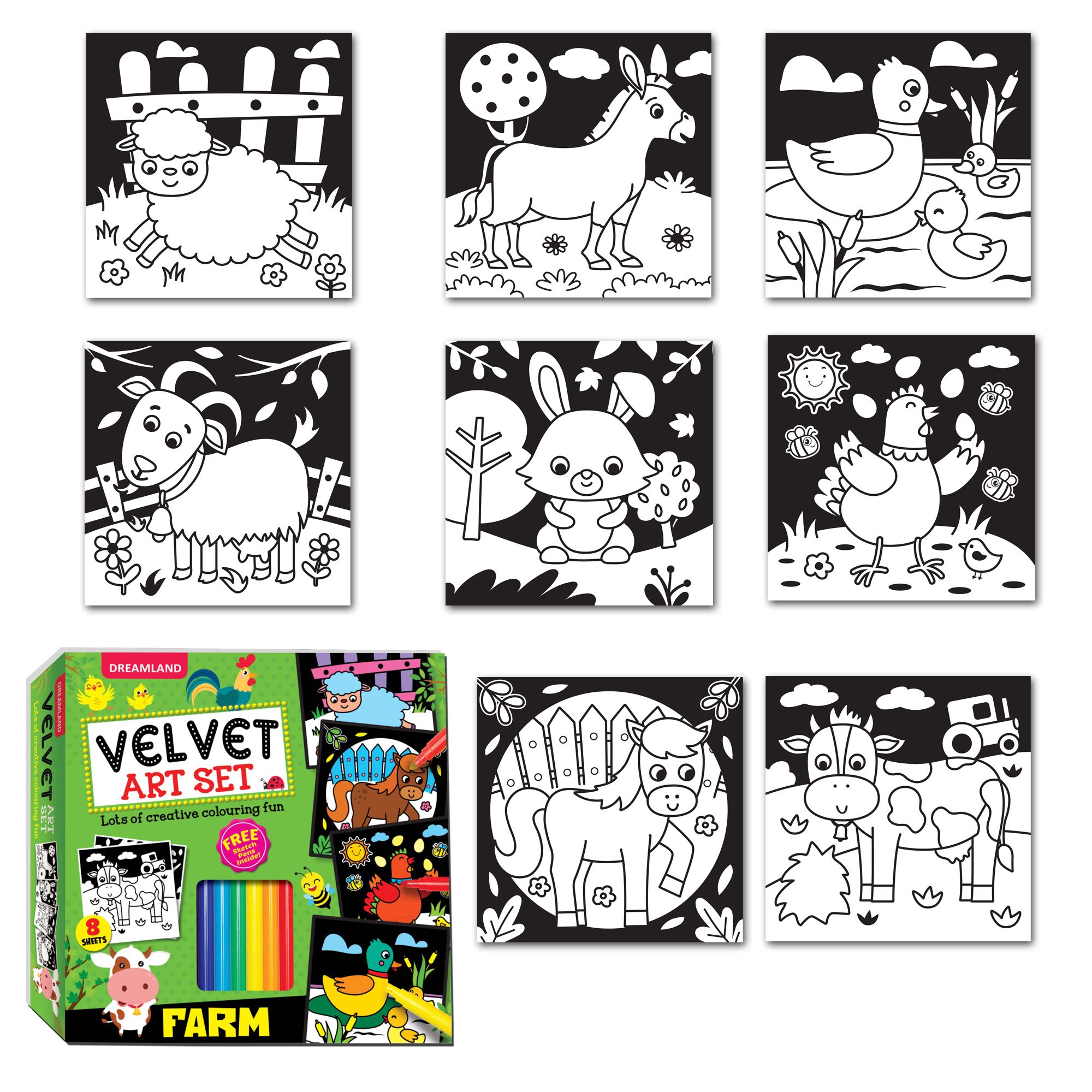 Dreamland Publications - Farm Velvet Art Set With 10 Free Sketch Pens