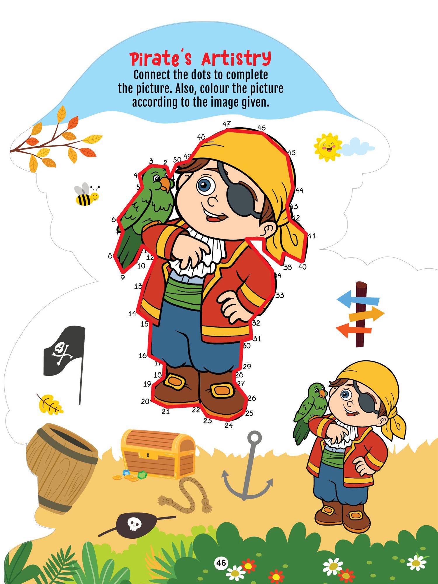 Dreamland Publications - Step into the Pirates World - Activity and Colouring Fun Book for Age 4+