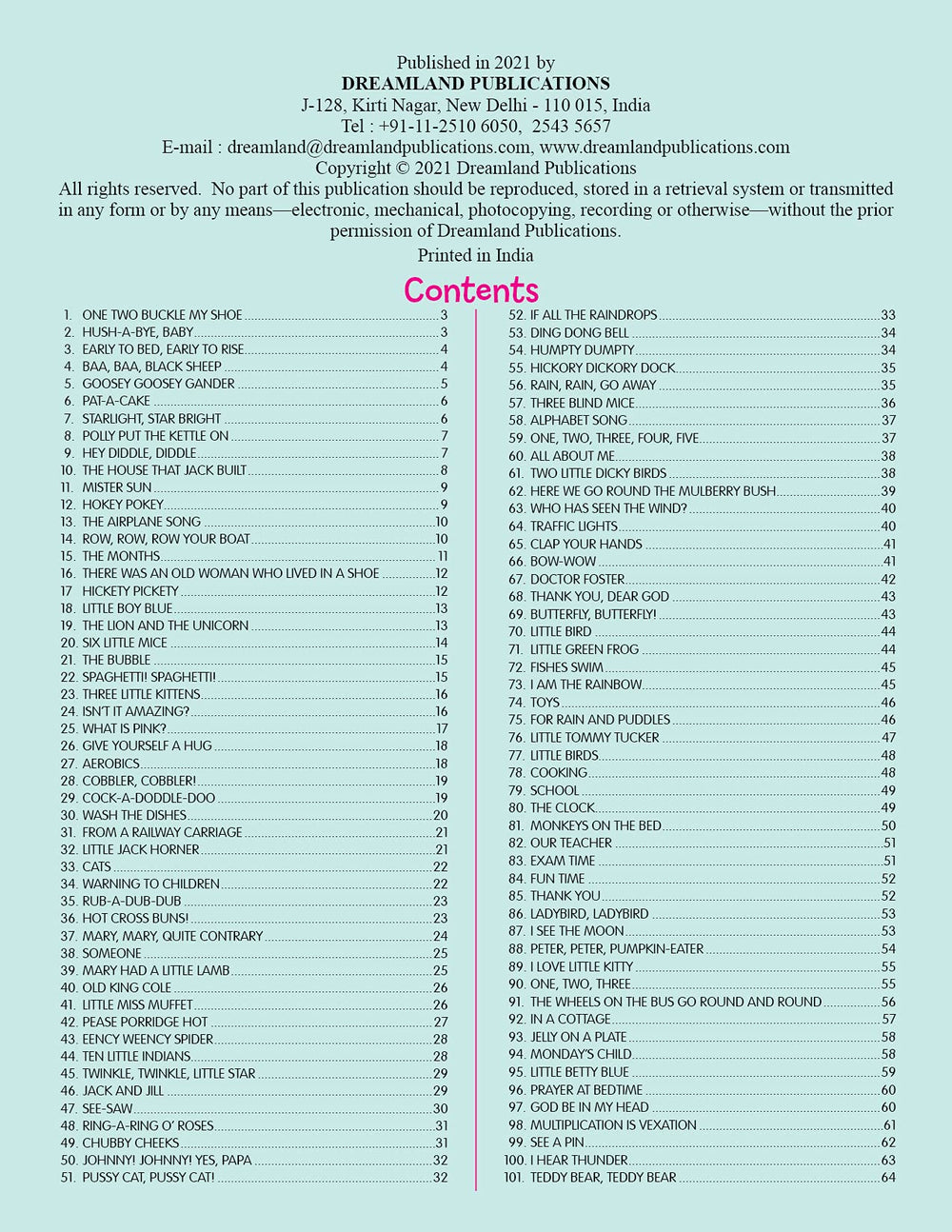 Dreamland Publications - 101 Rhymes Book
