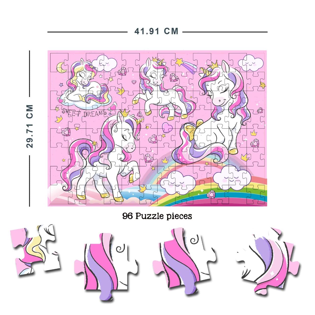 Dreamland Publications - Magical Unicorn Jigsaw Puzzle for Kids 96 Pcs With Colouring & Activity Book and 3D Model