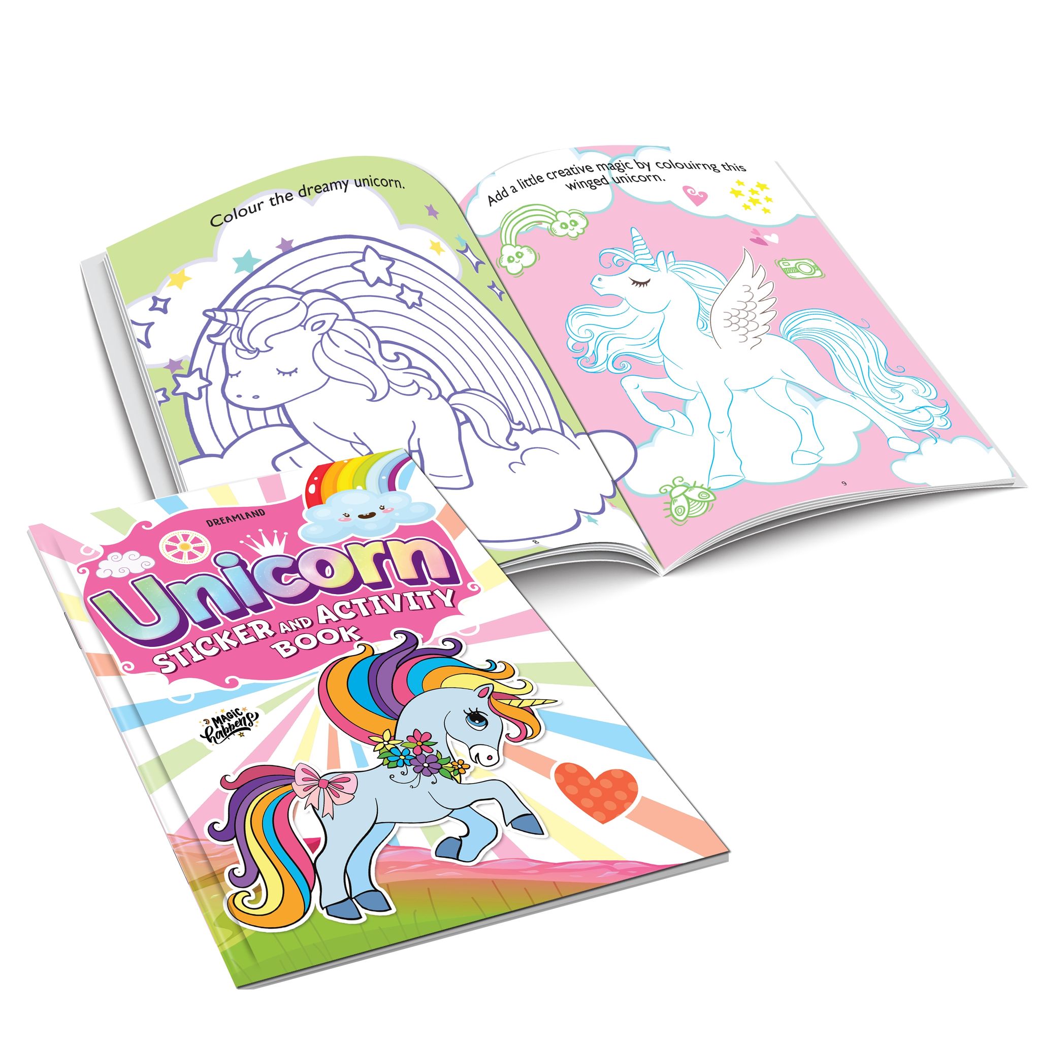 Dreamland My Unicorn Books Pack Unicorn Sticker and Activity Book, Copy Colour and Colouring Books