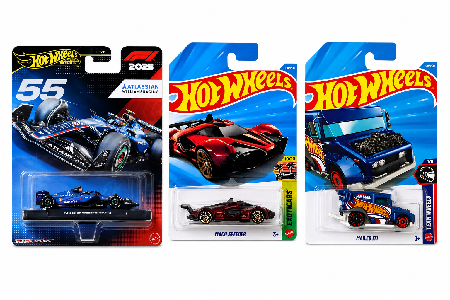 Hot Wheels  Atlassian Williams Racing Formula 1 Team (#55) , Mailed IT! and Mach Speeder