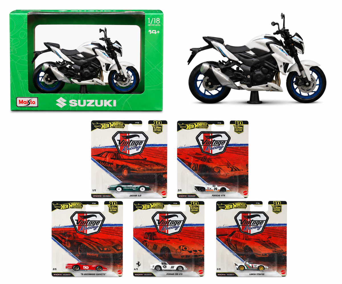 Hot Wheels Premium 2026 | Vintage Racing Set of 5 & Maisto Diecast Motorbike Suzuki GSX-S750 ABS