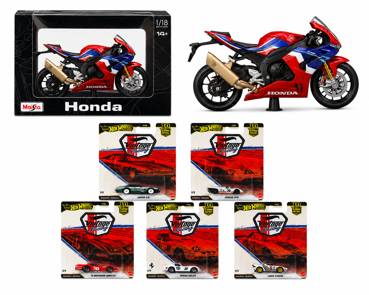 Hot Wheels Premium 2026 | Vintage Racing Set of 5 & Maisto Diecast 1/18 Honda CBR 1000RR-R Fireblade SP