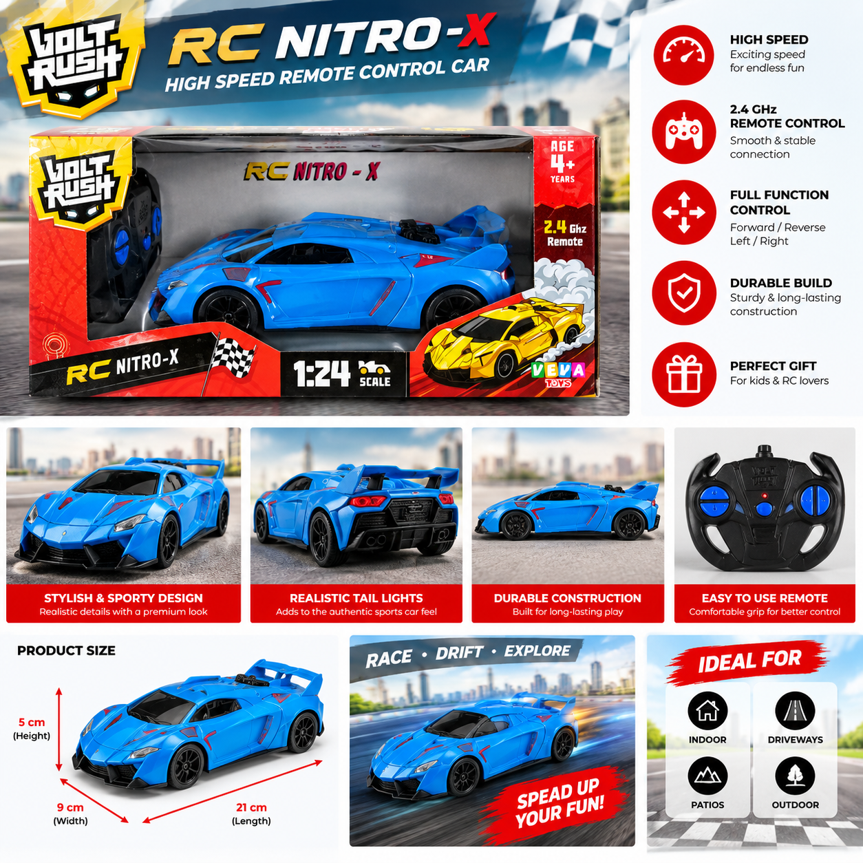 Funskool Volt Rush 1:24 Scale RC Nitro - X