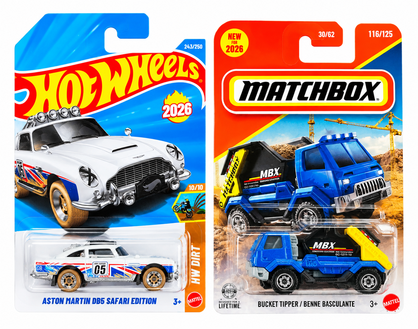 Hot Wheels Aston Martin DB5 Safari Edition and Matchbox Bucket Tipper / Benne Basculante