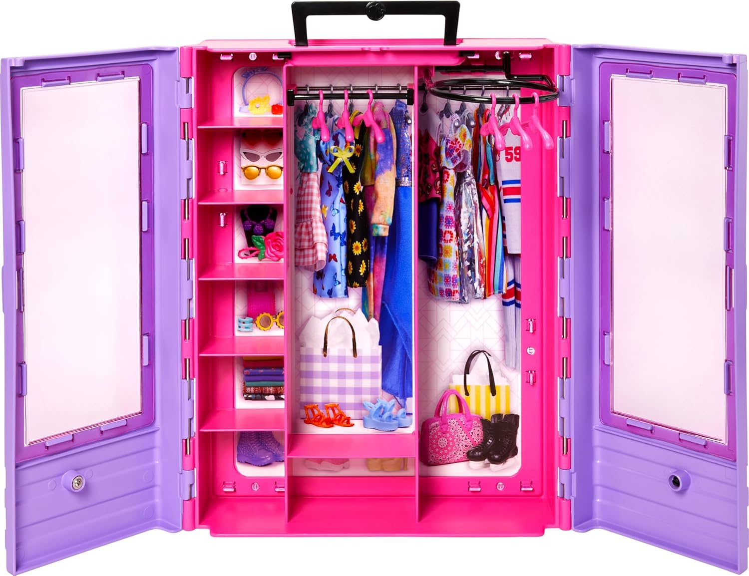 Barbie Fashionistas Ultimate Closet Playset with Translucent Doors, Fold-Out Rack & 6 Hangers