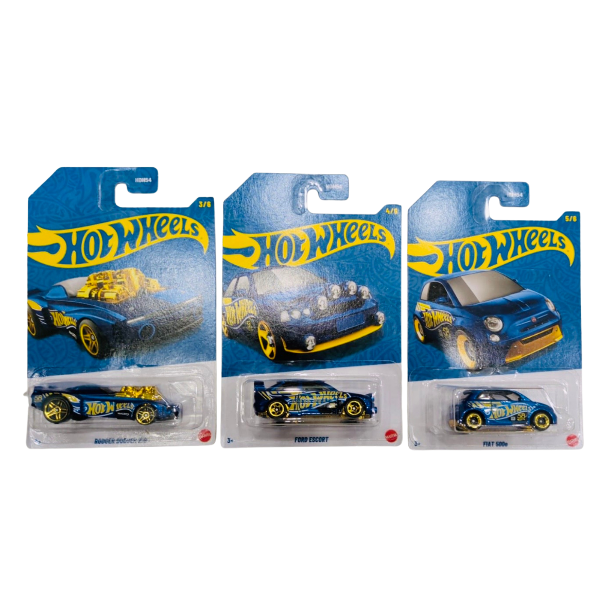 Hot Wheels Pearl & Chrome Rodger Dodger, Ford Escort And Fiat 500e