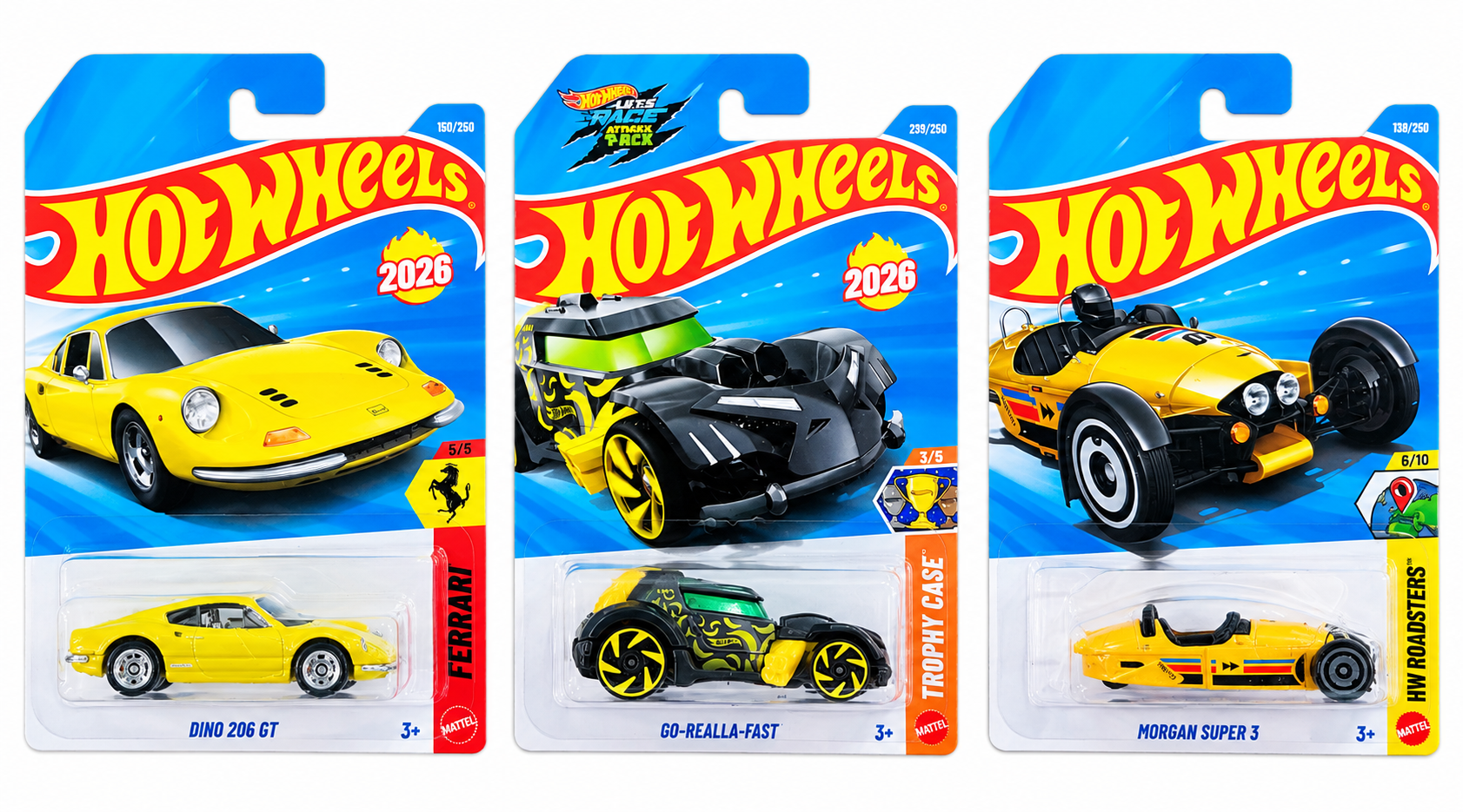 Hot Wheels Dino 206 GT, Go-Realla-Fast and Morgan Super 3