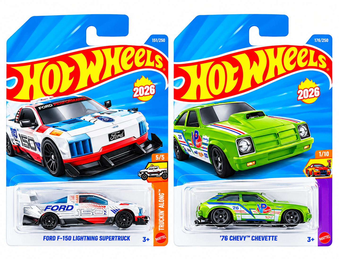 Hot Wheels Ford F-150 Lighting Supertruck and '70 Chevy Chevette