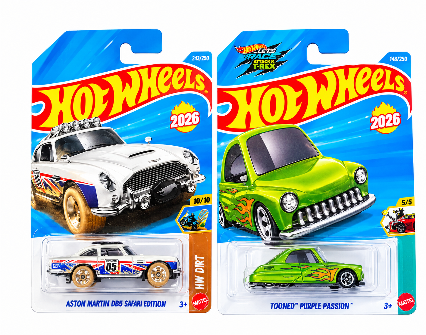 Hot Wheels Aston Martin DB5 Safari Edition and Tooned Purple Passion