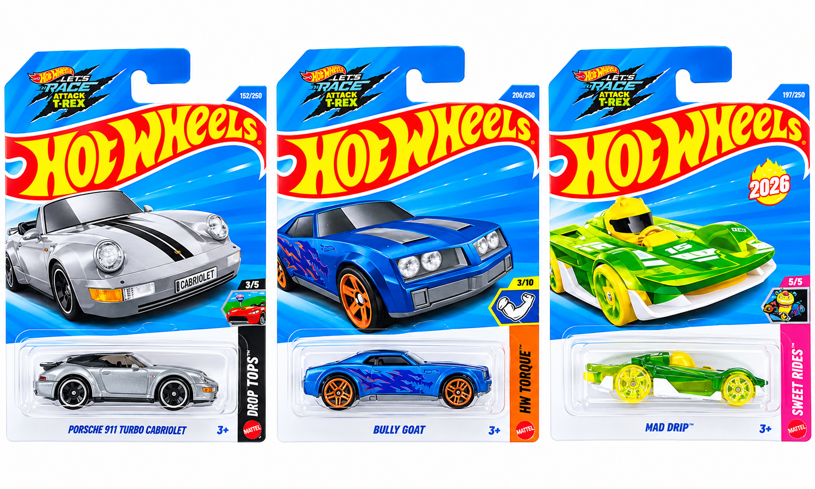 Hot Wheels Porsche 911 Turbo Cabriolet, Bully Goat and Mad Drip