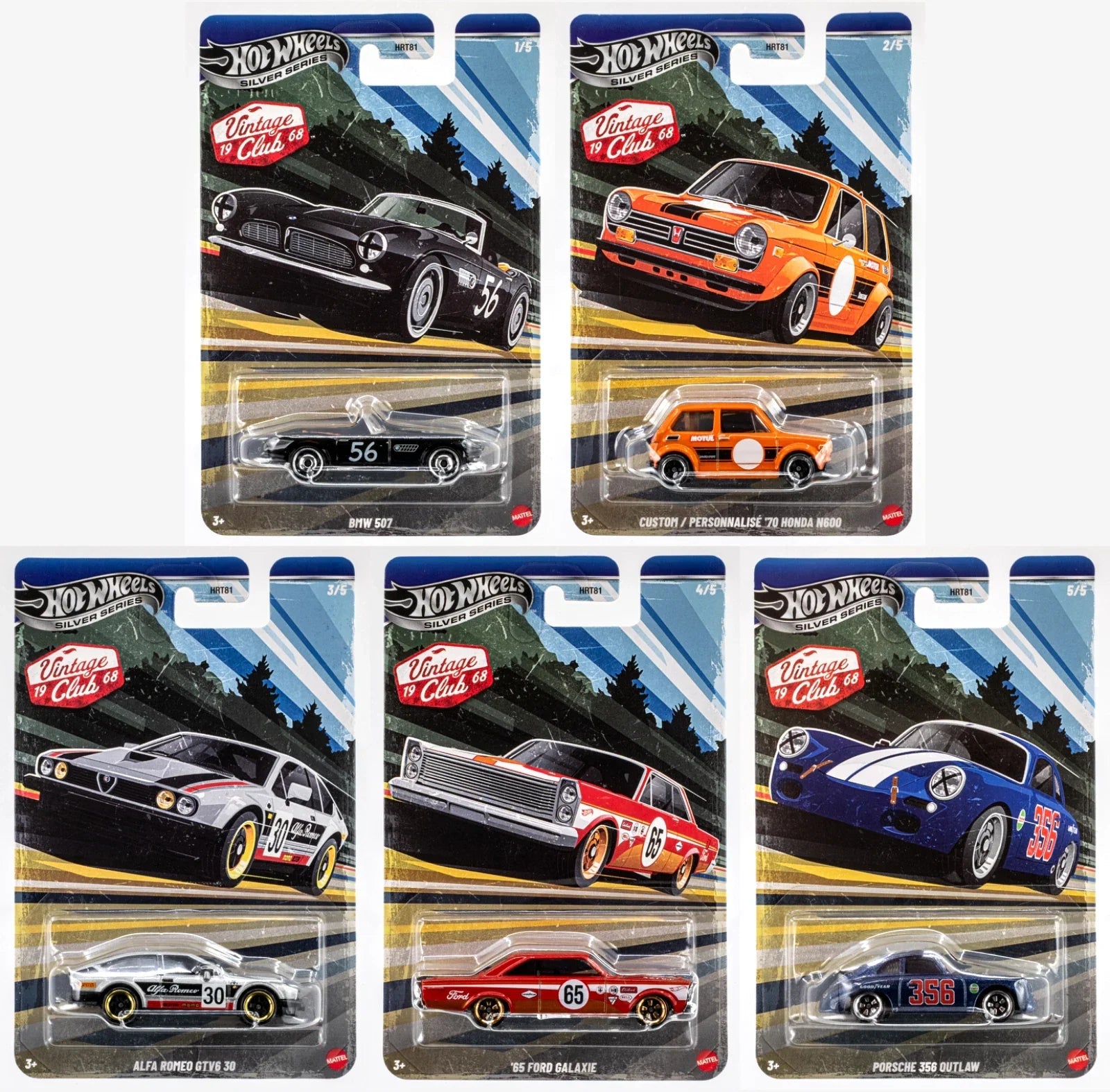 Hot Wheels Silver Series Vintage 1968 Club - Set Of 5