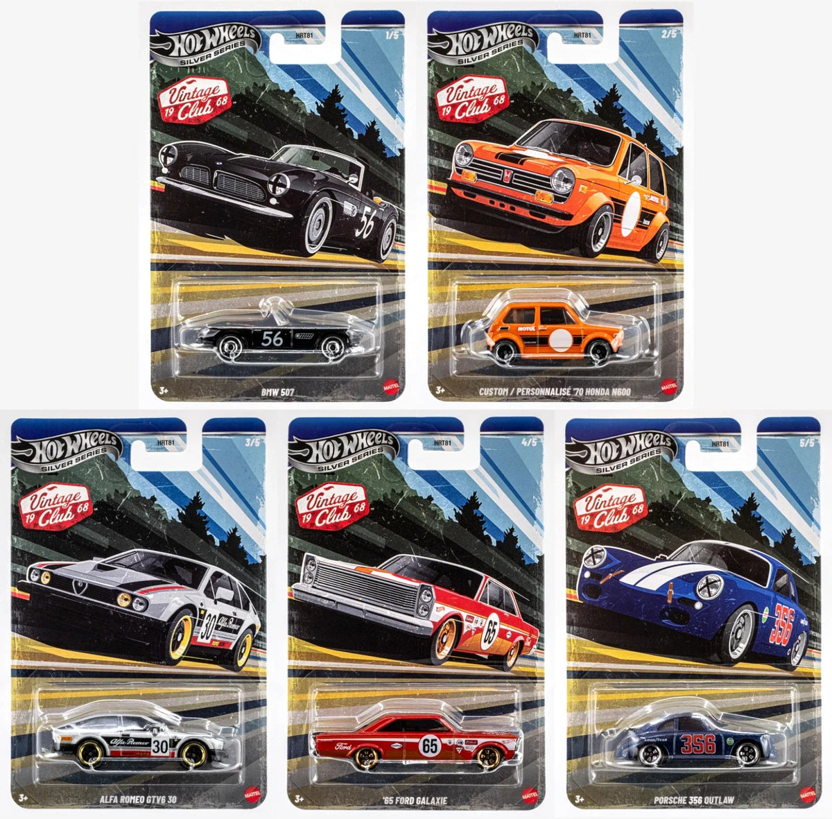 Hot Wheels Silver Series Vintage 1968 Club - Set Of 5